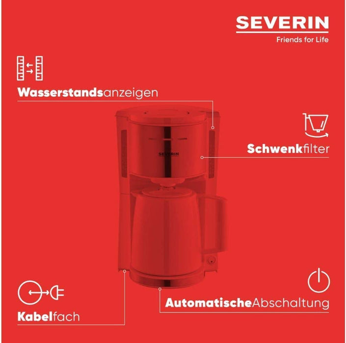 SEVERIN Filterkaffeemaschine mit Thermokanne, Kaffeemaschine für bis zu 8 Tassen, ansprechende Filtermaschine mit Isolierkanne, weiß/Edelstahl 