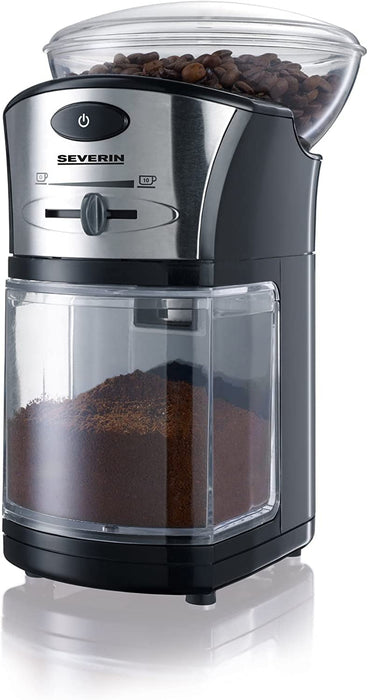 SEVERIN Mahlwerk-Kaffeemühle mit elektrischen Mahlwerk (100 W, Edelstahl-Scheibenmahlwerk, Max. Füllmenge 150 g) schwarz/Silber