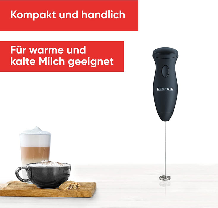 SEVERIN Milchaufschäumer Stab, kompakter Milchschäumer aus Edelstahl, elektrischer Milchaufschäumer mit Batteriebetrieb und einfacher Handhabung