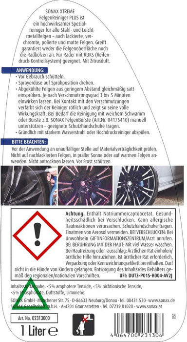 SONAX XTREME Felgenreiniger PLUS (1 Liter) effiziente und säurefreie Reinigung aller Leichtmetall- und Stahlfelgen sowie lackierte