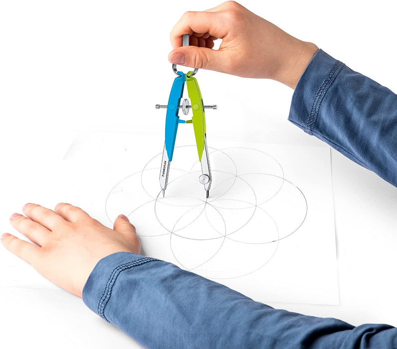 STAEDTLER Zirkel Mars Comfort, Geometriezirkel mit Spindelführung, Rundfederkopf und Mitteltriebspindel, präzise, Etui mit Klappdeckel und Minendose