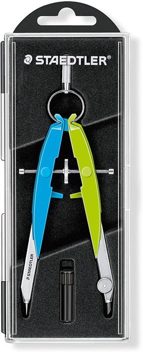 STAEDTLER Zirkel Mars Comfort, Geometriezirkel mit Spindelführung, Rundfederkopf und Mitteltriebspindel, präzise, Etui mit Klappdeckel und Minendose