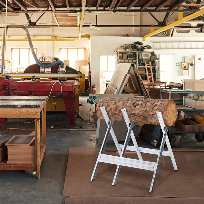 Sägebock, Holzsägearbeiten, klappbar, Sägegestell für Kettensägen, Stahl, H x B x T 81 x 75,5 x 81 cm, silber