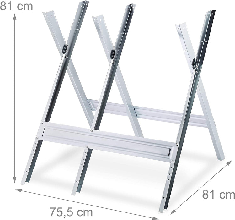 Sägebock, Holzsägearbeiten, klappbar, Sägegestell für Kettensägen, Stahl, H x B x T 81 x 75,5 x 81 cm, silber