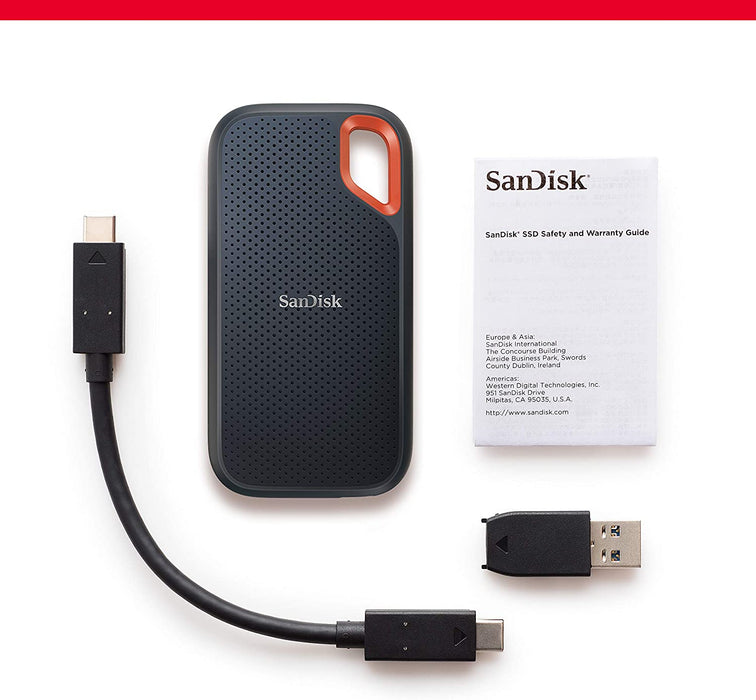 SanDisk Extreme 500 GB Portable SSD (tragbare NVMe SSD, USB-C, bis zu 1.050 MB/s Lesegeschwindigkeit und 1.000 MB/s Schreibgeschwindigkeit)