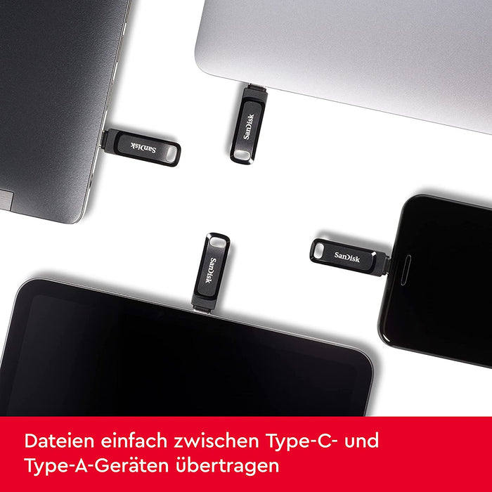 SanDisk Ultra Dual Drive Go USB Type-C 256 GB 2-in-1 Smartphone Speicher (150 MBs, USB Type-C- und USB Type-A-Stecker, automatisches Backup)