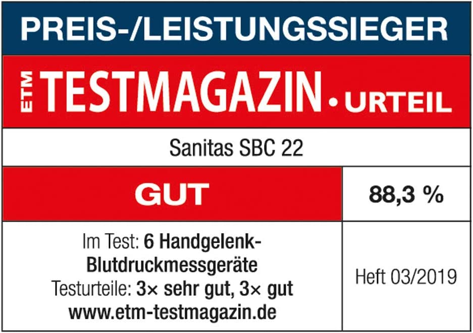 Sanitas Handgelenk-Blutdruckmessgerät (vollautomatische Blutdruck- und Pulsmessung, Warnfunktion bei möglichen Herzrhythmusstörungen)