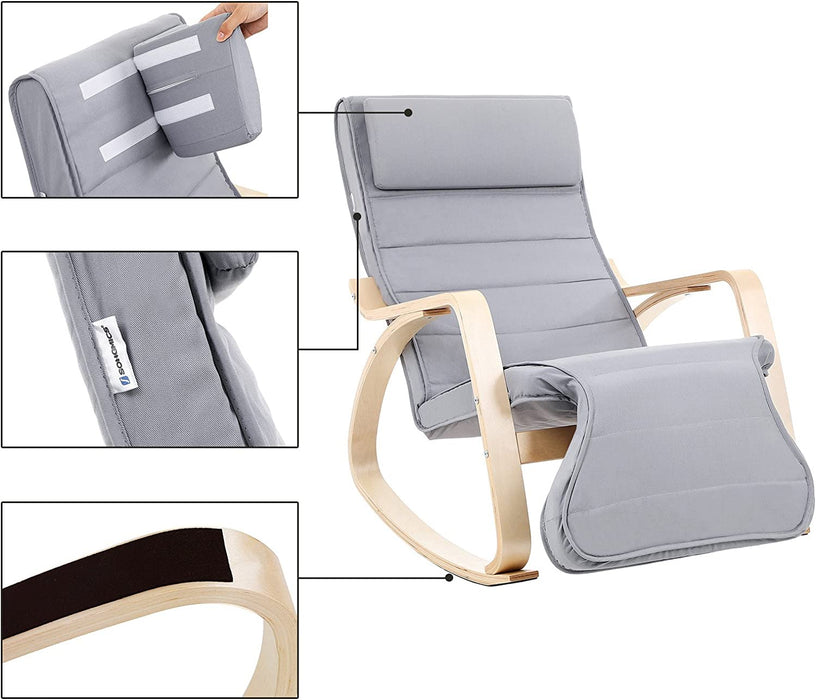 Schaukelstuhl, Relaxstuhl, 5-fach verstellbare Fußstütze, bis 150 kg belastbar, 67 x 125 x 91 cm, hellgrau