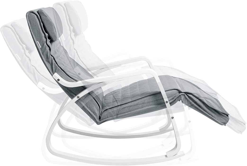 Schaukelstuhl aus Birkenholz, Relaxstuhl, Fußstütze 5-stufig verstellbar, Bezug aus Leinenimitat, bis 150 kg belastbar, Wohnzimmer und Schlafzimmer