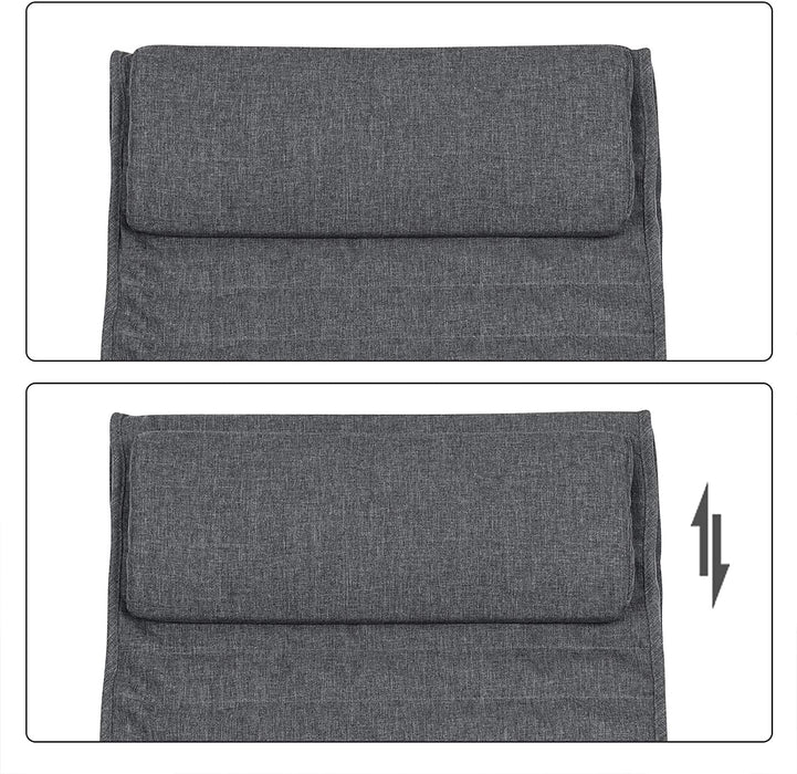 Schaukelstuhl aus Birkenholz, Relaxstuhl, Fußstütze 5-stufig verstellbar, Bezug aus Leinenimitat, bis 150 kg belastbar, Wohnzimmer und Schlafzimmer