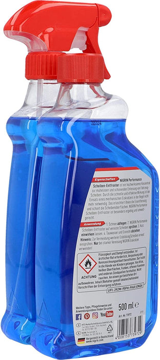 Scheiben-Entfroster Sprühflasche 1x500ml + 1x500ml Nachfüllflasche, Scheiben-Enteiser-Spray, Pumpzerstäuber, wirksam bis -55° C