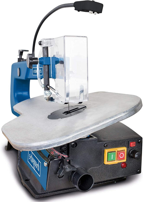 Scheppach Dekupiersäge Modellbausäge Deco-XL mit Fußpedal & XXL-Tisch | Variable Geschwindigkeit | 125 Watt | Schnitthöhe 50mm, Schnitttiefe 406mm