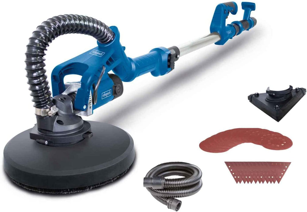 Scheppach Wand - Deckenschleifer (Langhals Trockenbauschleifer mit 710 W, Ø 215 mm, teleskopierbar, neigbar) - inkl. Schleifscheiben, Absaugadapter