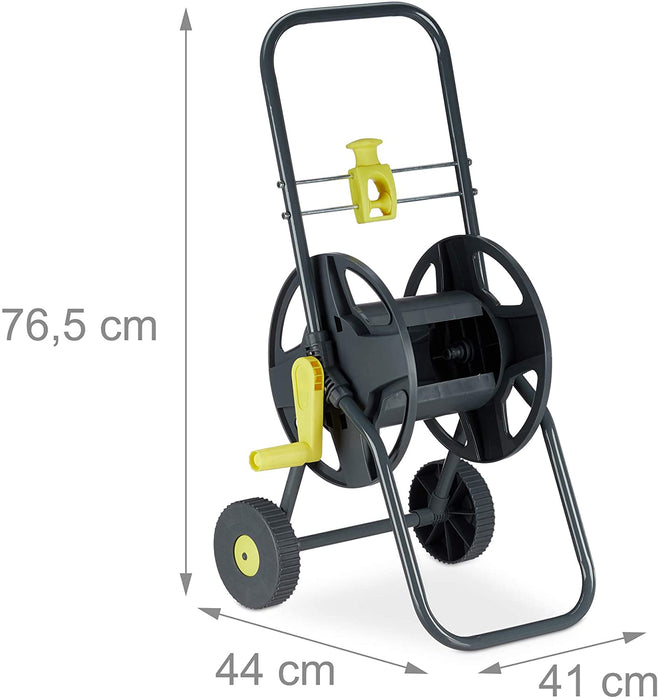 Schlauchwagen 45m, fahrbare Schlauchtrommel für Garten & Balkon, mit Schlauchführung, 76,5x44x41 cm, grau-gelb