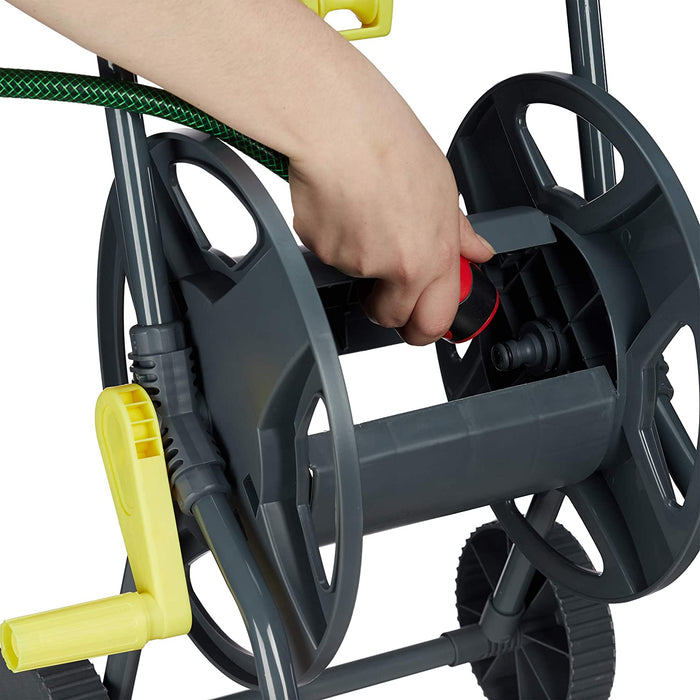 Schlauchwagen 45m, fahrbare Schlauchtrommel für Garten & Balkon, mit Schlauchführung, 76,5x44x41 cm, grau-gelb