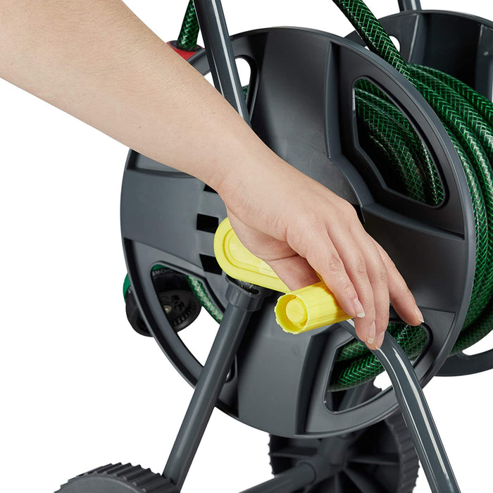 Schlauchwagen 45m, fahrbare Schlauchtrommel für Garten & Balkon, mit Schlauchführung, 76,5x44x41 cm, grau-gelb
