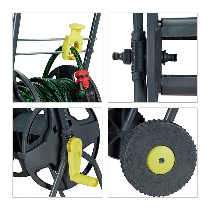 Schlauchwagen 45m, fahrbare Schlauchtrommel für Garten & Balkon, mit Schlauchführung, 76,5x44x41 cm, grau-gelb