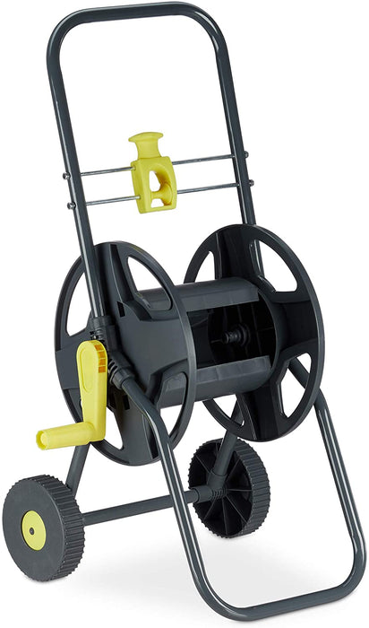 Schlauchwagen 45m, fahrbare Schlauchtrommel für Garten & Balkon, mit Schlauchführung, 76,5x44x41 cm, grau-gelb