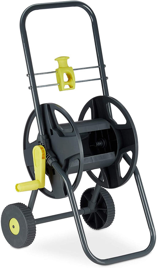 Schlauchwagen 45m, fahrbare Schlauchtrommel für Garten & Balkon, mit Schlauchführung, 76,5x44x41 cm, grau-gelb