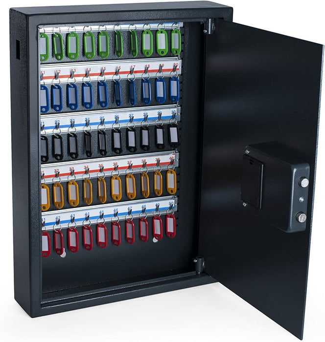 Schlüssel - Kasten - Schrank - Tresor, High security mit elektronische Sicherung, 50 Haken mit seitlichem Schlüsseleinwurf, dunkelgrau