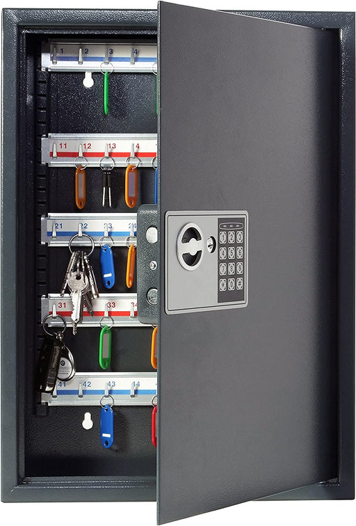 Schlüssel - Kasten - Schrank - Tresor, High security mit elektronische Sicherung, 50 Haken mit seitlichem Schlüsseleinwurf, dunkelgrau