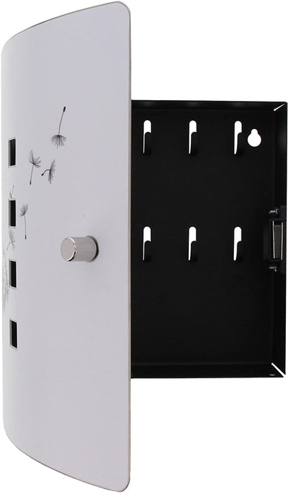  Schlüsselbox Design Pusteblume mit 10 Haken und magnetischem Verschluss, Schlüsselkasten 6204/10 Ni Pusteblume, Edelstahl/Stahlblech