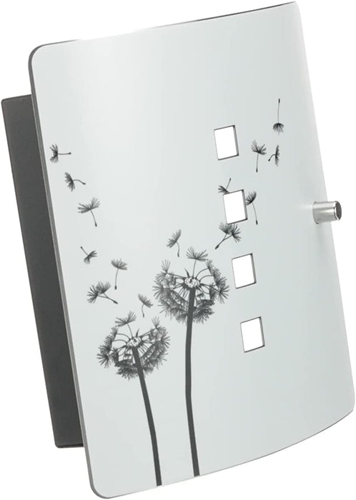  Schlüsselbox Design Pusteblume mit 10 Haken und magnetischem Verschluss, Schlüsselkasten 6204/10 Ni Pusteblume, Edelstahl/Stahlblech