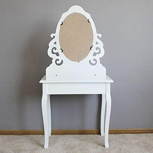 Schminktisch Aushöhlen Frisertisch mit Spiegel u. Hocker, 4 Schubladen inkl. 2 Stück Unterteiler, Kippsicherung, weiß 75 x 40 cm