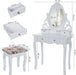 Schminktisch Aushöhlen Frisertisch mit Spiegel u. Hocker, 4 Schubladen inkl. 2 Stück Unterteiler, Kippsicherung, weiß 75 x 40 cm