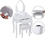 Schminktisch, 3 Schubladen mit Spiegel Hocker, 70 x 130 x 40 cm (B x H x T), weiß