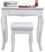 Schminktisch, 3 Schubladen mit Spiegel Hocker, 70 x 130 x 40 cm (B x H x T), weiß