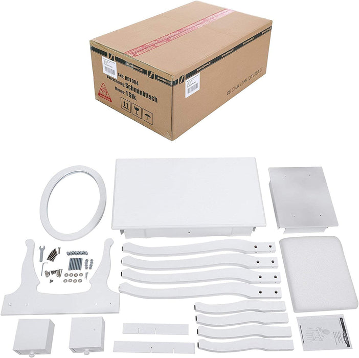 Schminktisch, 3 Schubladen mit Spiegel Hocker, 70 x 130 x 40 cm (B x H x T), weiß