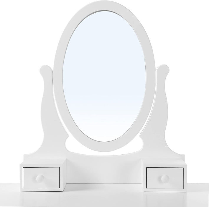 Schminktisch, 3 Schubladen mit Spiegel Hocker, 70 x 130 x 40 cm (B x H x T), weiß