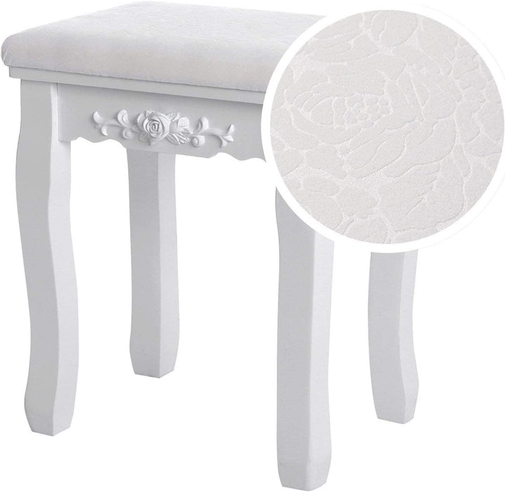 Schminktisch mit 3 Spiegel und Hocker, 7 Schubladen inkl. 2 Stück Unterteiler, Kippsicherung, luxuriös, 145 x 90 x 40 cm, weiß