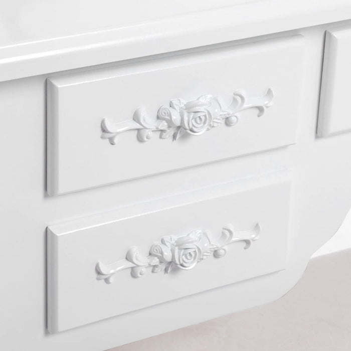 Schminktisch mit 3 Spiegel und Hocker, 7 Schubladen inkl. 2 Stück Unterteiler, Kippsicherung, luxuriös, 145 x 90 x 40 cm, weiß