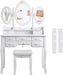 Schminktisch mit 3 Spiegel und Hocker, 7 Schubladen inkl. 2 Stück Unterteiler, Kippsicherung, luxuriös, 145 x 90 x 40 cm, weiß