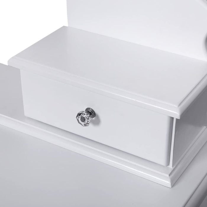 Schminktisch mit 5 Schubladen (inkl. 2 Unterteiler), Frisiertisch mit Spiegel und Hocker, Kosmetiktisch mit Kippsicherung, weiß