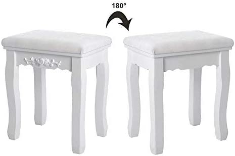 Schminktisch mit 5 Schubladen (inkl. 2 Unterteiler), Frisiertisch mit Spiegel und Hocker, Kosmetiktisch mit Kippsicherung, weiß