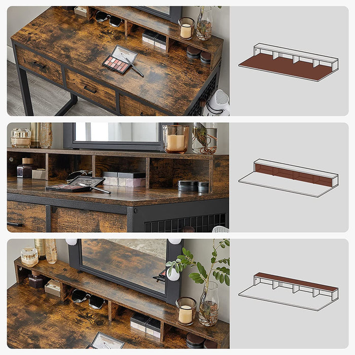 Schminktisch mit Beleuchtung, Frisiertisch mit Hocker, Kosmetiktisch, 10 LED-Glühbirnen, Spiegel, einstellbare Helligkeit, für Schlafzimmer