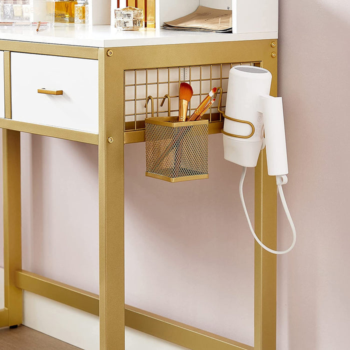 Schminktisch mit Beleuchtung, Frisiertisch mit Hocker, Kosmetiktisch, 10 LED-Glühbirnen, Spiegel, einstellbare Helligkeit, für Schlafzimmer, modern