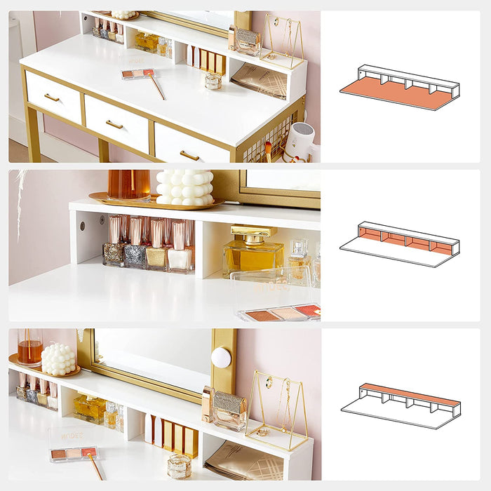 Schminktisch mit Beleuchtung, Frisiertisch mit Hocker, Kosmetiktisch, 10 LED-Glühbirnen, Spiegel, einstellbare Helligkeit, für Schlafzimmer, modern