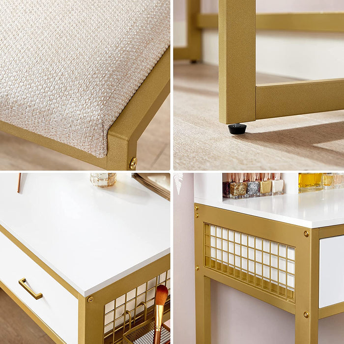 Schminktisch mit Beleuchtung, Frisiertisch mit Hocker, Kosmetiktisch, 10 LED-Glühbirnen, Spiegel, einstellbare Helligkeit, für Schlafzimmer, modern