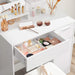 Schminktisch mit Spiegel, Frisiertisch weiß Aufbewahrungsfach, Kosmetiktisch mit 1 Schublade und 2 Ablagen, Frisierkommode, für Make-up, modern