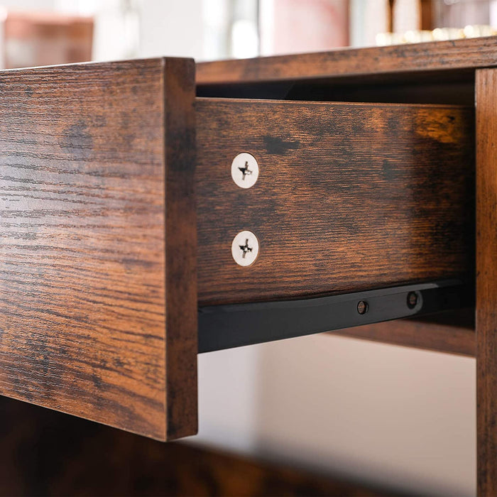 Schminktisch mit Spiegel, moderner Frisiertisch mit 2 Schubladen und offenen Regalablagen, rechteckiger Kosmetiktisch, Frisierkommode, für Make-up