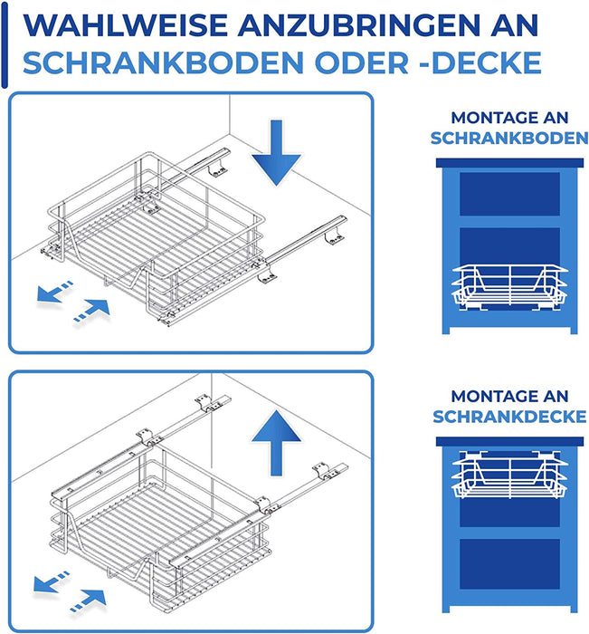 Schrankauszug Maxi, Aufbewahrungskorb mit Schienensystem für zusätzlichen Stauraum, Aufbewahrung & Organisation im gesamten Haushalt, 50 x 23 x 50 cm