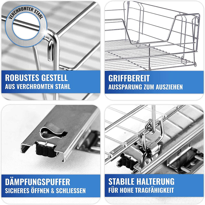Schrankauszug Maxi, Aufbewahrungskorb mit Schienensystem für zusätzlichen Stauraum, Aufbewahrung & Organisation im gesamten Haushalt, 50 x 23 x 50 cm