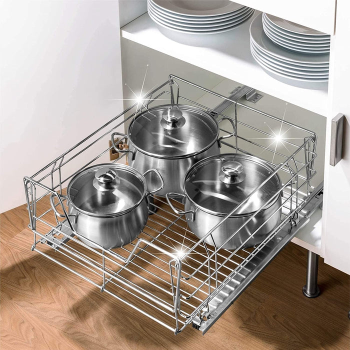 Schrankauszug Maxi, Aufbewahrungskorb mit Schienensystem für zusätzlichen Stauraum, Aufbewahrung & Organisation im gesamten Haushalt, 50 x 23 x 50 cm