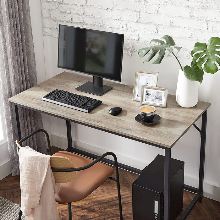 Schreibtisch, Computertisch, schmaler Bürotisch, 120 x 60 x 75 cm, Arbeitszimmer, Homeoffice, Büro, einfacher Aufbau, Stahl, Industrie-Design, Greige
