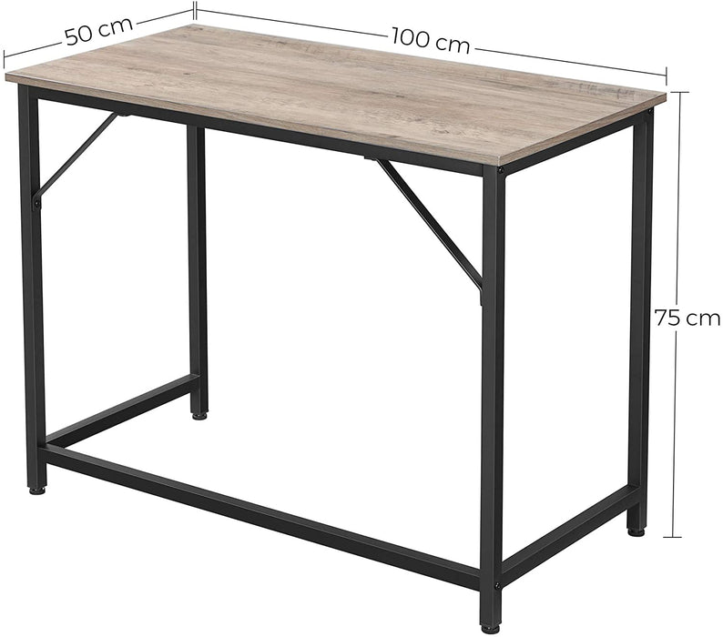 Schreibtisch, Computertisch, schmaler Bürotisch, 100 x 50 x 75 cm, Arbeitszimmer, Homeoffice, Büro, einfacher Aufbau, Metall, Industrie-Design, Greige