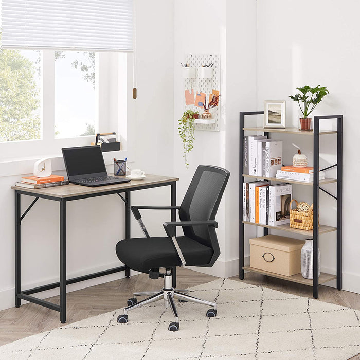 Schreibtisch, Computertisch, schmaler Bürotisch, 100 x 50 x 75 cm, Arbeitszimmer, Homeoffice, Büro, einfacher Aufbau, Metall, Industrie-Design, Greige